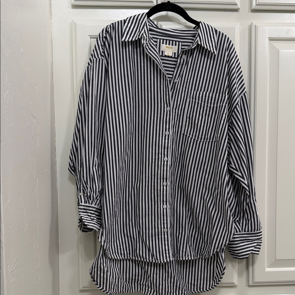 Anthropologie Black & White Vertical Stripe Button-Down Shirt